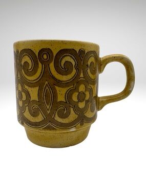 Vintage Biltons Green Stoneware Floral Motif Speckled Coffee Mug (SKU: 277MI)